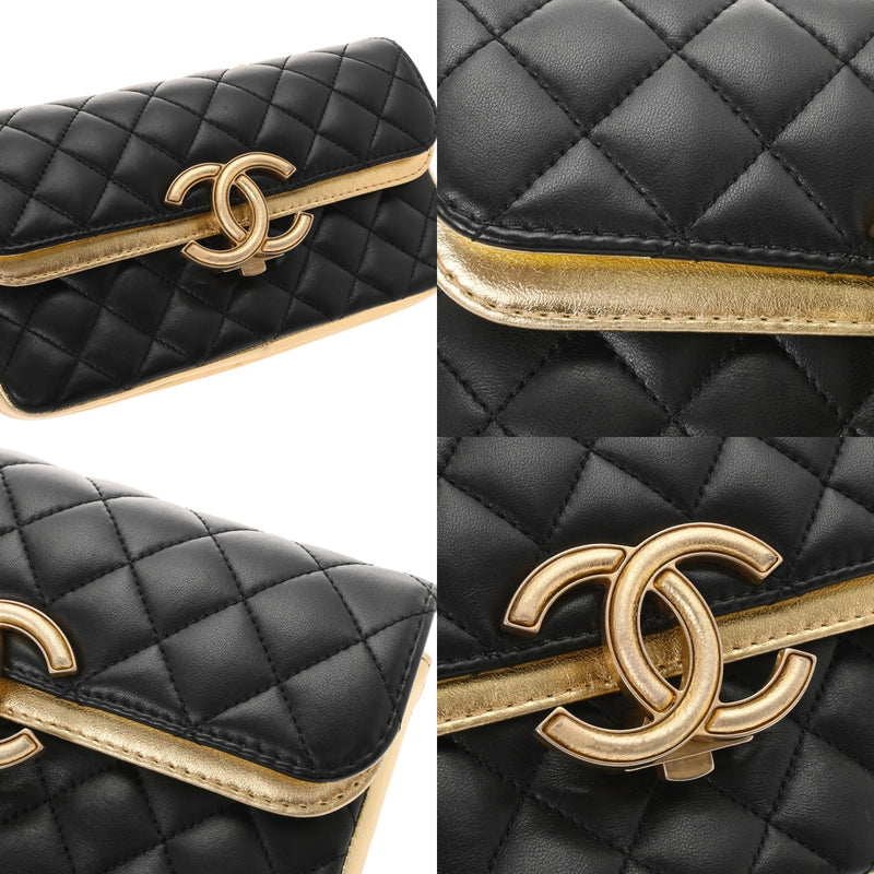 CHANEL シャネル マトラッセ チェーンショルダー Wフラップ ブラック レディース ラムスキン ショルダーバッグ ABランク 中古 銀蔵