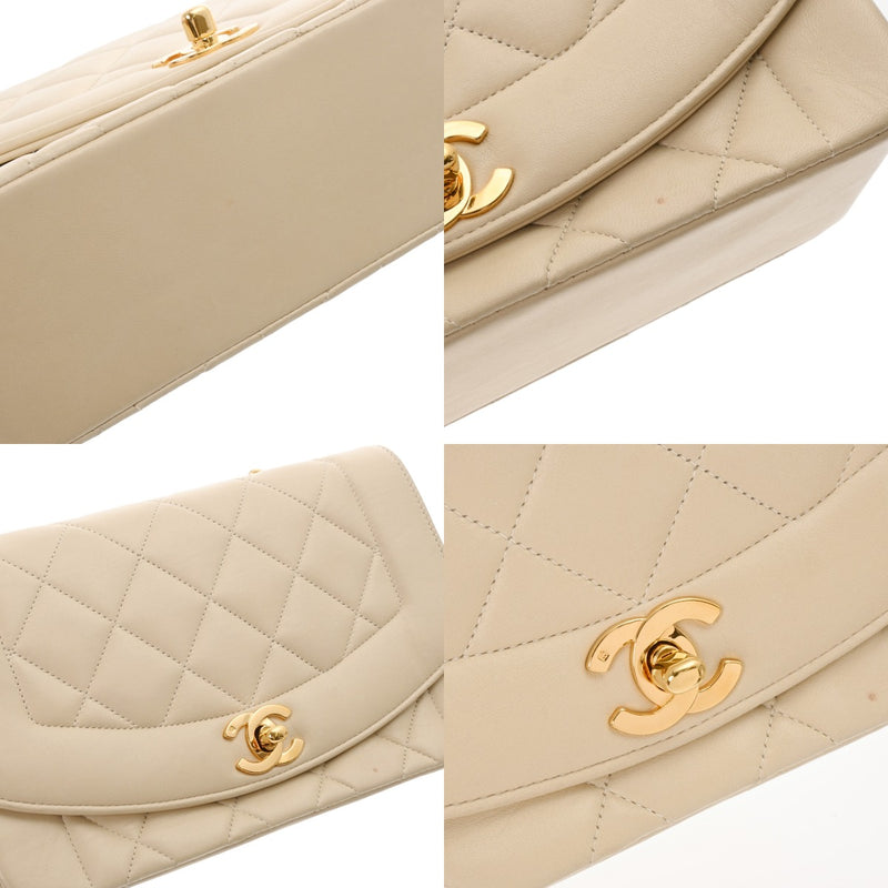 CHANEL シャネル マトラッセ ダイアナ チェーンショルダー 22cm ベージュ A01164 レディース ラムスキン ショルダーバッグ ABランク 中古 銀蔵