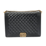 CHANEL シャネル ボーイシャネル チェーンショルダー ラージ ブラック レディース カーフ ショルダーバッグ Aランク 中古 銀蔵