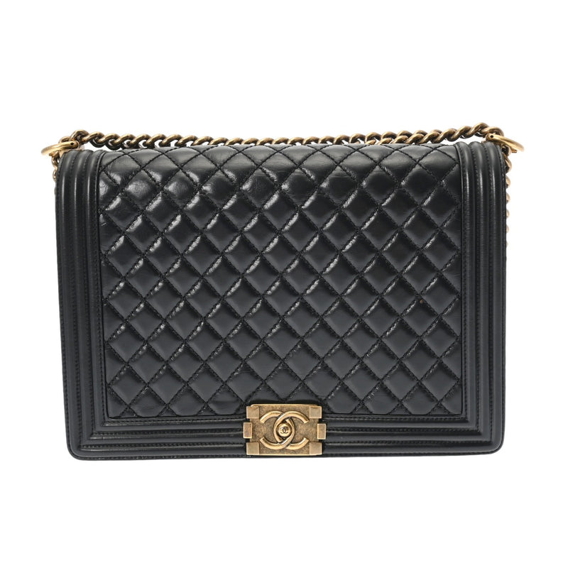 CHANEL シャネル ボーイシャネル チェーンショルダー ラージ ブラック レディース カーフ ショルダーバッグ Aランク 中古 銀蔵
