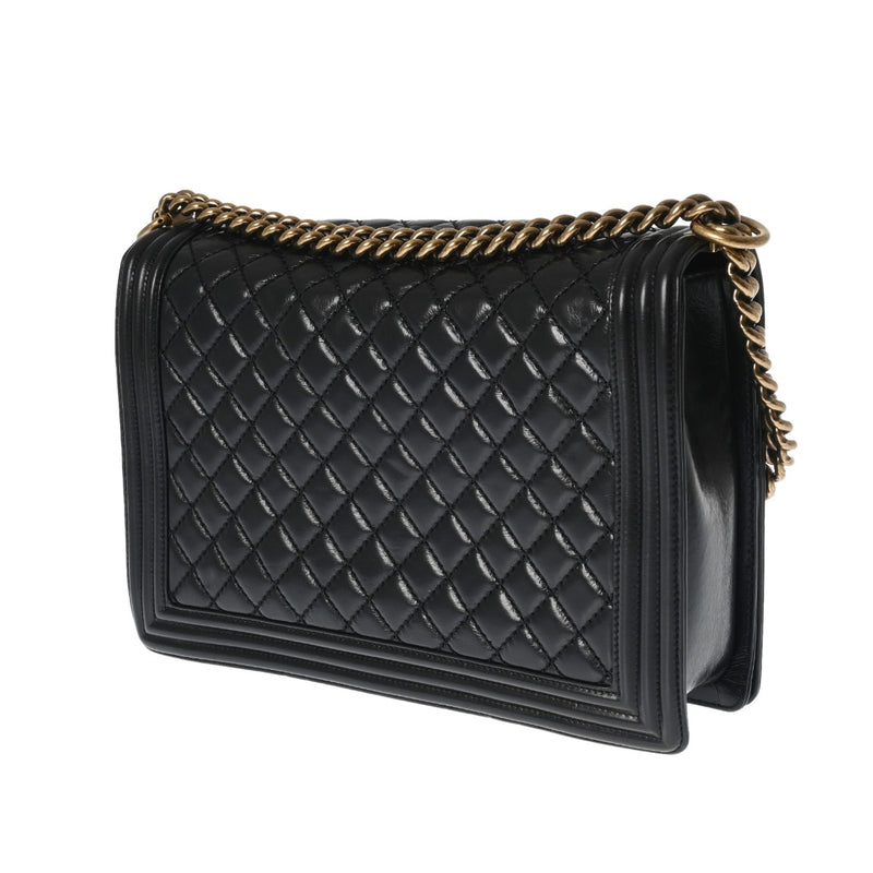 CHANEL シャネル ボーイシャネル チェーンショルダー ラージ ブラック レディース カーフ ショルダーバッグ Aランク 中古 銀蔵