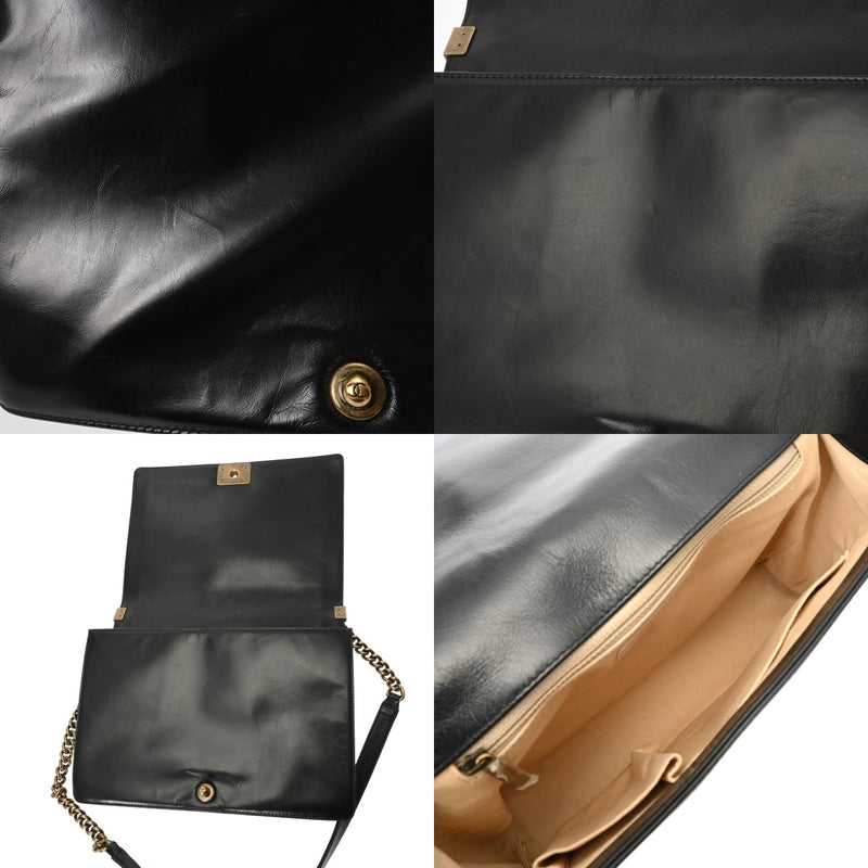 CHANEL シャネル ボーイシャネル チェーンショルダー ラージ ブラック レディース カーフ ショルダーバッグ Aランク 中古 銀蔵