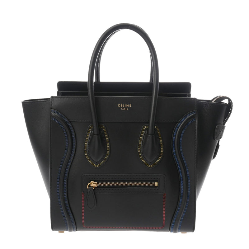CELINE セリーヌ ラゲージ マイクロショッパー カラーステッチ ブラック 189793 レディース スムースカーフ ハンドバッグ ABランク 中古 銀蔵