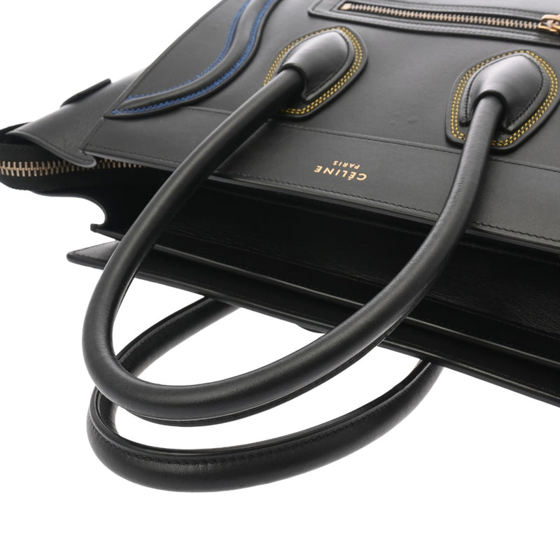 CELINE セリーヌ ラゲージ マイクロショッパー カラーステッチ ブラック 189793 レディース スムースカーフ ハンドバッグ ABランク 中古 銀蔵
