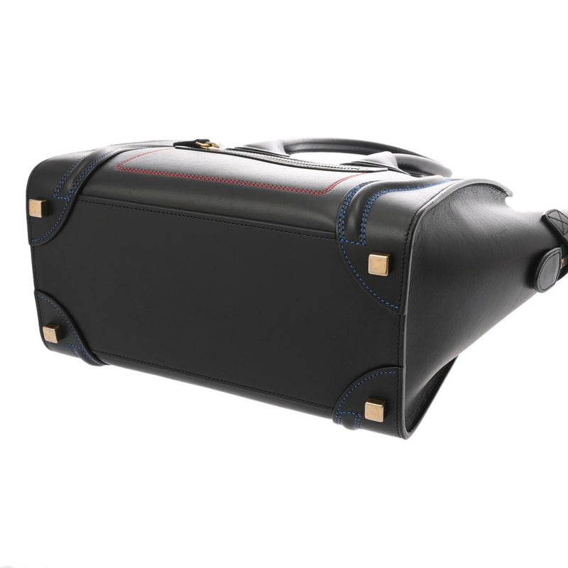 CELINE セリーヌ ラゲージ マイクロショッパー カラーステッチ ブラック 189793 レディース スムースカーフ ハンドバッグ ABランク 中古 銀蔵