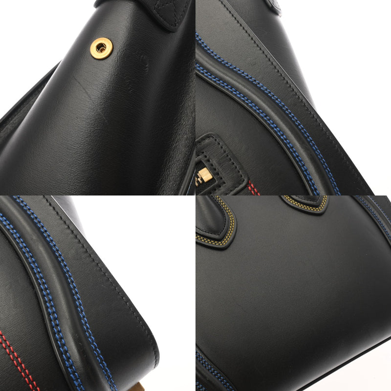 CELINE セリーヌ ラゲージ マイクロショッパー カラーステッチ ブラック 189793 レディース スムースカーフ ハンドバッグ ABランク 中古 銀蔵
