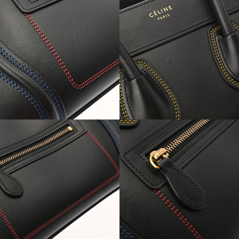 CELINE セリーヌ ラゲージ マイクロショッパー カラーステッチ ブラック 189793 レディース スムースカーフ ハンドバッグ ABランク 中古 銀蔵