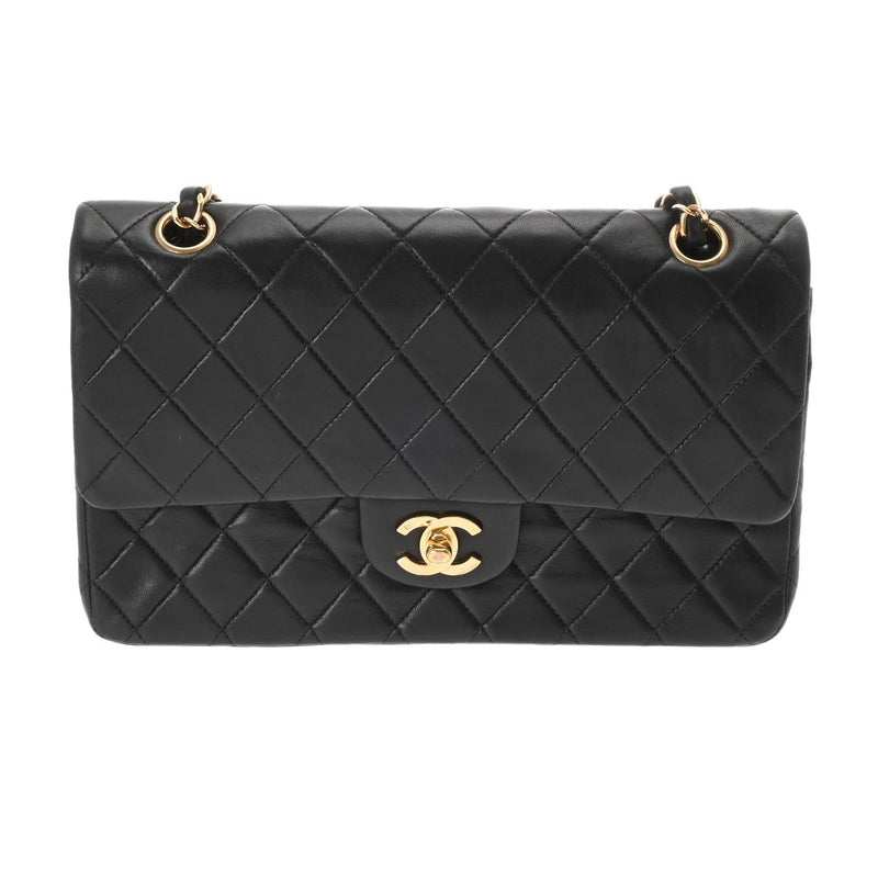 CHANEL シャネル マトラッセ チェーンショルダー Wフラップ 25cm ブラック A01112 レディース ラムスキン ショルダーバッグ Bランク 中古 銀蔵