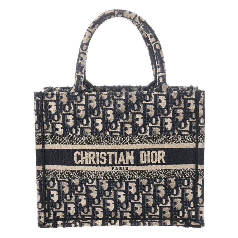 CHRISTIAN DIOR クリスチャンディオール ブックトート スモール  ネイビー/ベージュ レディース キャンバス トートバッグ ABランク 中古 銀蔵