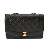 CHANEL シャネル マトラッセ ダイアナ 25cm チェーンショルダー ブラック A01165 レディース ラムスキン ショルダーバッグ ABランク 中古 銀蔵