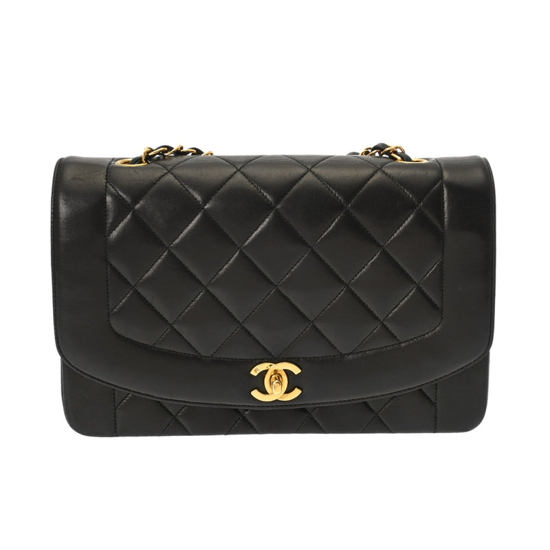 CHANEL シャネル マトラッセ ダイアナ 25cm チェーンショルダー ブラック A01165 レディース ラムスキン ショルダーバッグ ABランク 中古 銀蔵