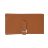 HERMES エルメス ベアン デュプリ 三つ折り財布 ゴールド シルバー金具 □K刻印(2007年頃) レディース ヴォーエプソン 長財布 Aランク 中古 銀蔵