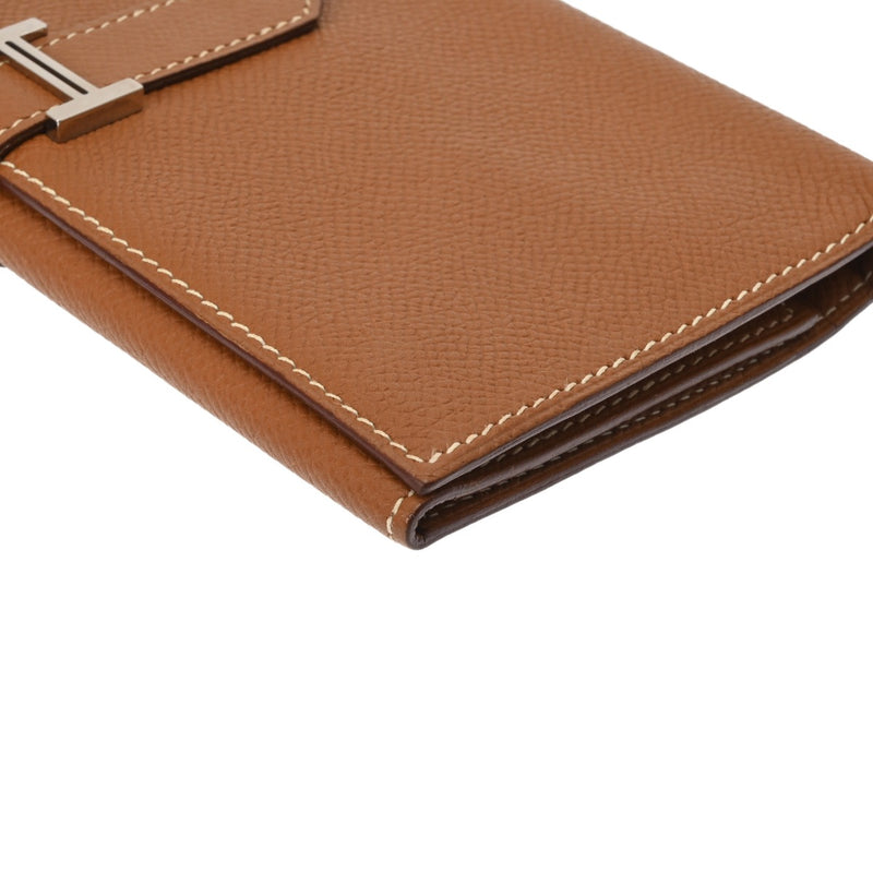 HERMES エルメス ベアン デュプリ 三つ折り財布 ゴールド シルバー金具 □K刻印(2007年頃) レディース ヴォーエプソン 長財布 Aランク 中古 銀蔵