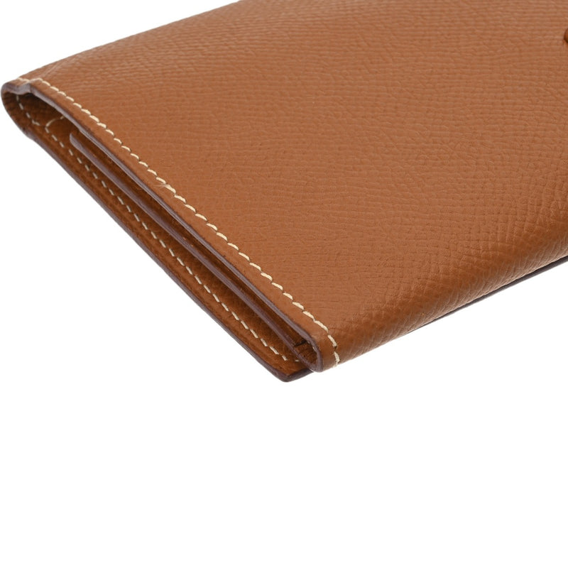 HERMES エルメス ベアン デュプリ 三つ折り財布 ゴールド シルバー金具 □K刻印(2007年頃) レディース ヴォーエプソン 長財布 Aランク 中古 銀蔵