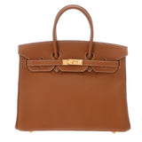 HERMES エルメス バーキン 35 ゴールド □F刻印(2002年頃) ユニセックス トゴ ハンドバッグ Aランク 中古 銀蔵