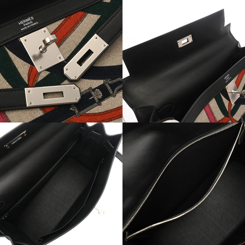 HERMES エルメス ケリー 32 外縫い カヴァルカドゥール ベージュ ブラック マルチカラー C刻印(2018年頃) レディース スイフト トワルドゥキャンプ 2WAYバッグ 新同 中古 銀蔵
