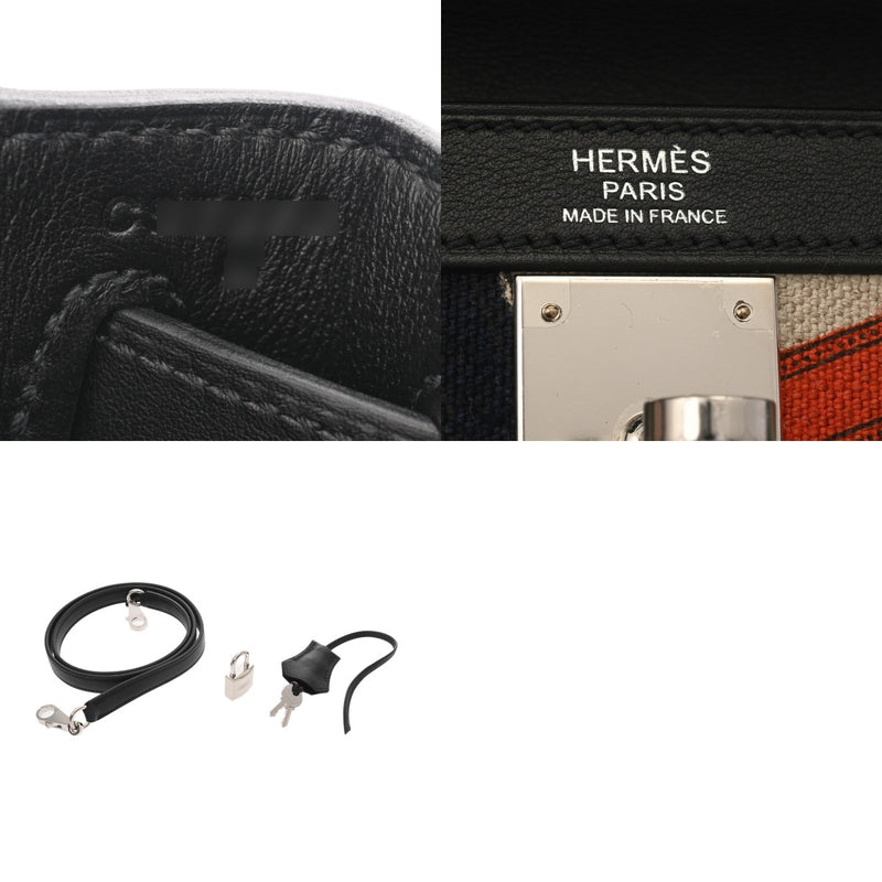 HERMES エルメス ケリー 32 外縫い カヴァルカドゥール ベージュ ブラック マルチカラー C刻印(2018年頃) レディース スイフト トワルドゥキャンプ 2WAYバッグ 新同 中古 銀蔵