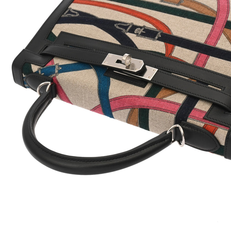 HERMES エルメス ケリー 32 外縫い カヴァルカドゥール ベージュ ブラック マルチカラー C刻印(2018年頃) レディース スイフト トワルドゥキャンプ 2WAYバッグ 新同 中古 銀蔵