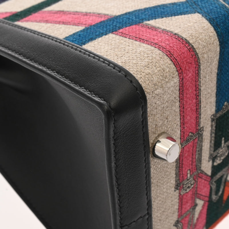 HERMES エルメス ケリー 32 外縫い カヴァルカドゥール ベージュ ブラック マルチカラー C刻印(2018年頃) レディース スイフト トワルドゥキャンプ 2WAYバッグ 新同 中古 銀蔵