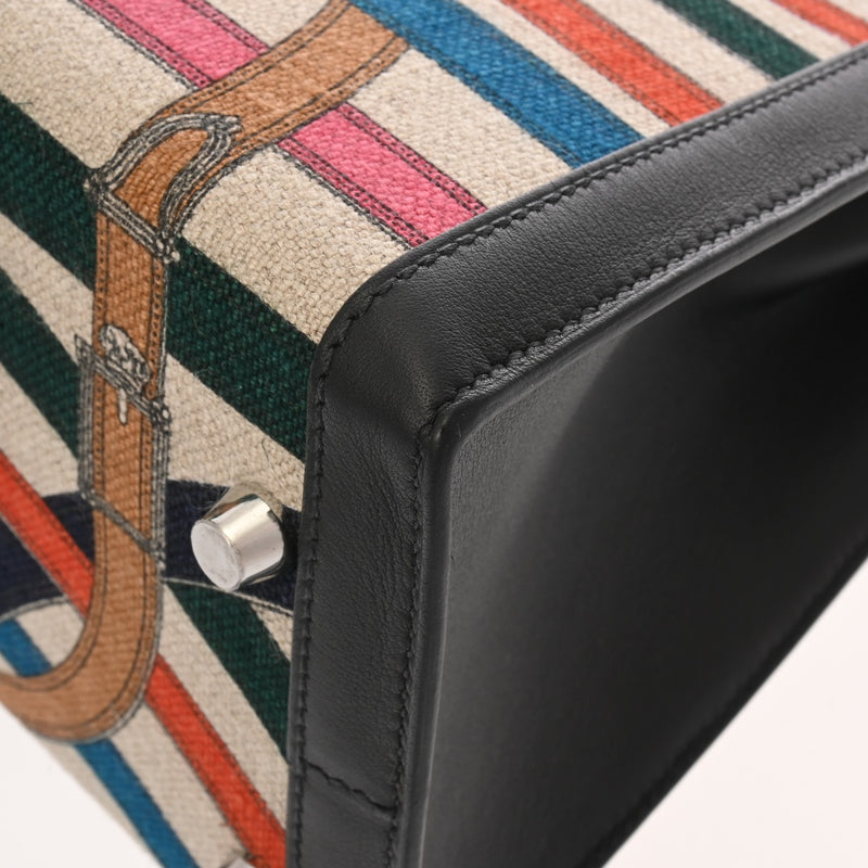 HERMES エルメス ケリー 32 外縫い カヴァルカドゥール ベージュ ブラック マルチカラー C刻印(2018年頃) レディース スイフト トワルドゥキャンプ 2WAYバッグ 新同 中古 銀蔵
