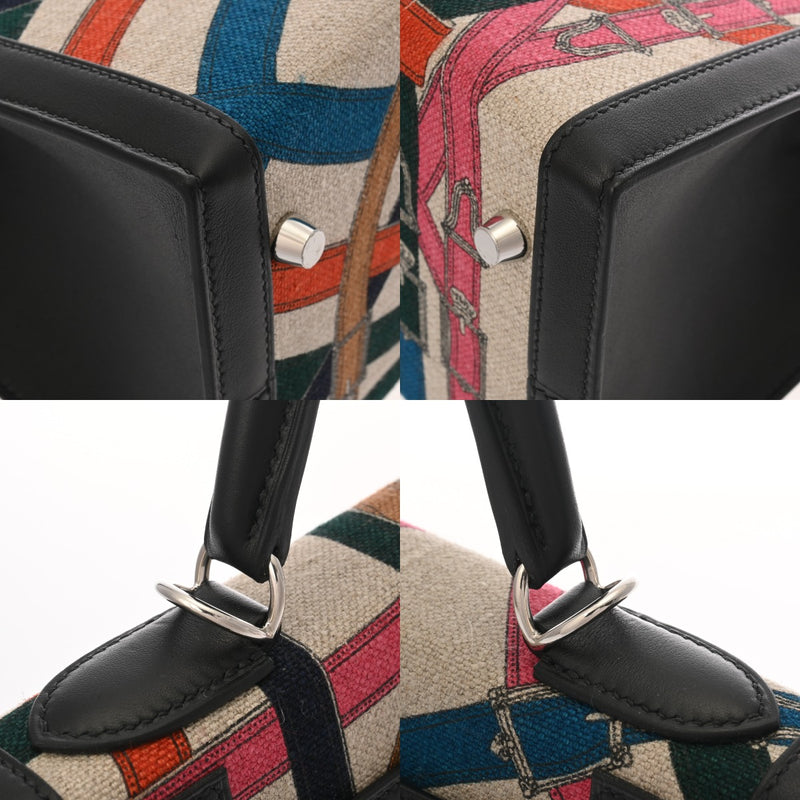 HERMES エルメス ケリー 32 外縫い カヴァルカドゥール ベージュ ブラック マルチカラー C刻印(2018年頃) レディース スイフト トワルドゥキャンプ 2WAYバッグ 新同 中古 銀蔵