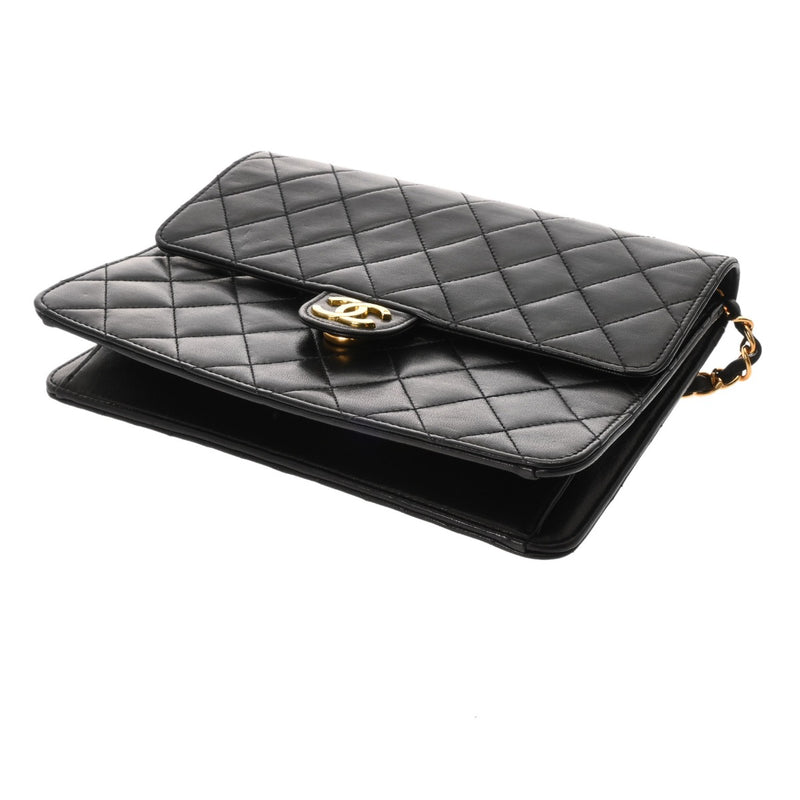 CHANEL シャネル マトラッセ プッシュロック チェーンショルダー 22cm ブラック レディース ラムスキン ショルダーバッグ ABランク 中古 銀蔵