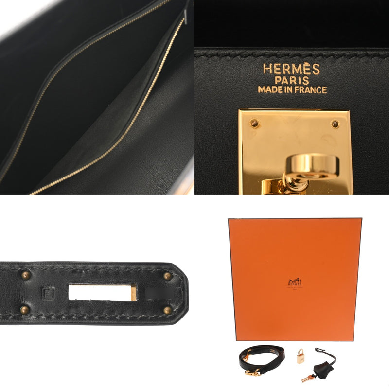 HERMES エルメス ケリー 32 外縫い 2WAY ブラック □E刻印(2001年頃) レディース ボックスカーフ ハンドバッグ Aランク 中古 銀蔵