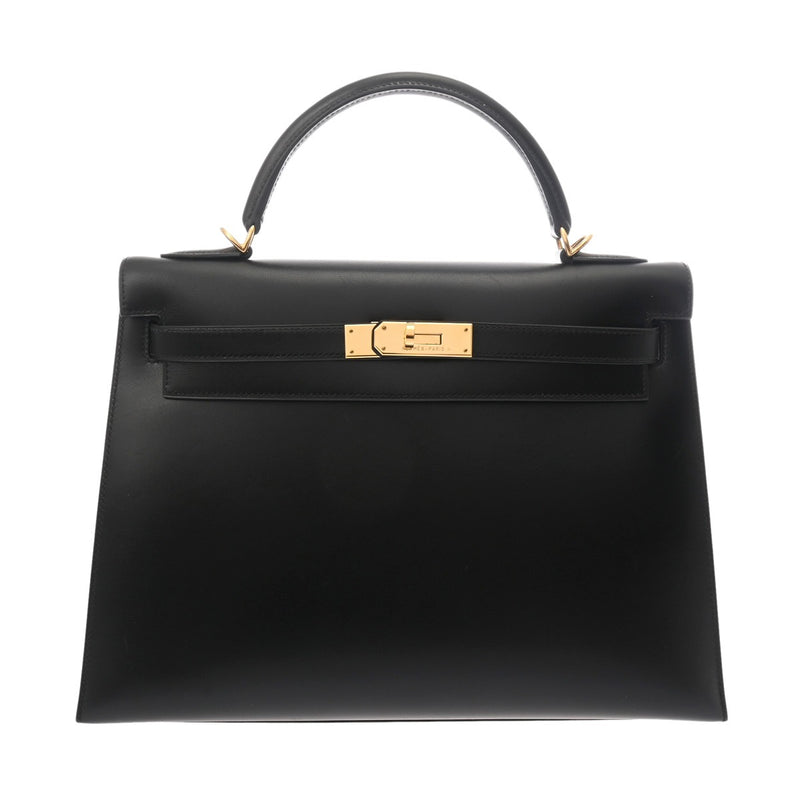 HERMES エルメス ケリー 32 外縫い 2WAY ブラック □E刻印(2001年頃) レディース ボックスカーフ ハンドバッグ Aランク 中古 銀蔵