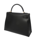 HERMES エルメス ケリー 32 外縫い 2WAY ブラック □E刻印(2001年頃) レディース ボックスカーフ ハンドバッグ Aランク 中古 銀蔵