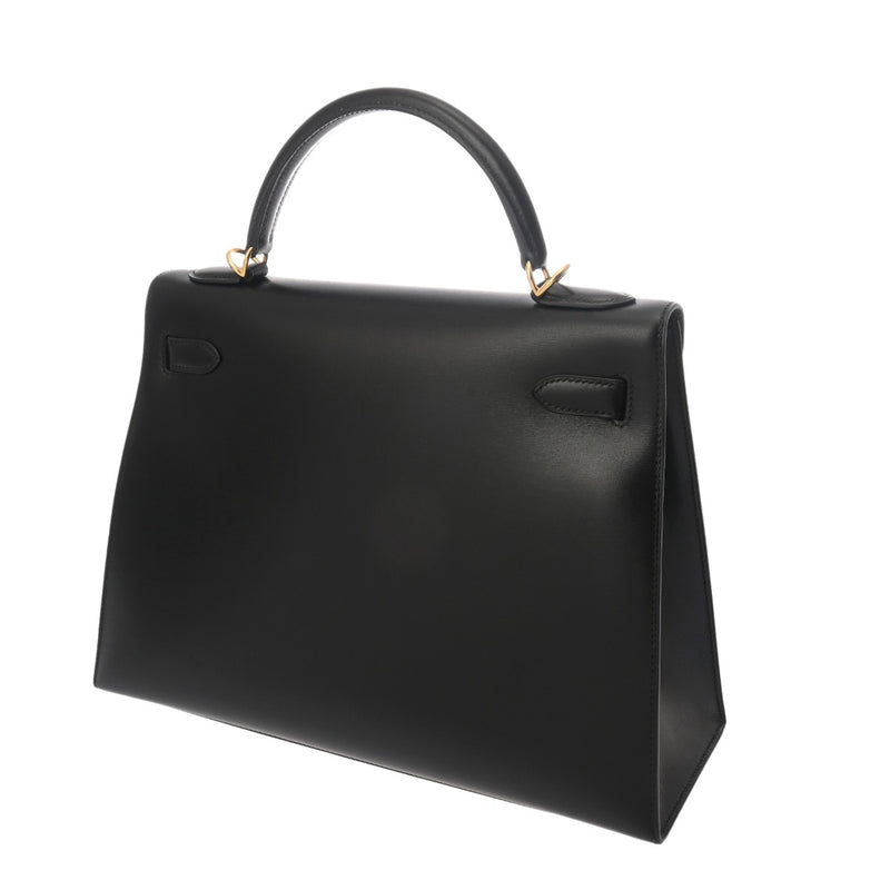 HERMES エルメス ケリー 32 外縫い 2WAY ブラック □E刻印(2001年頃) レディース ボックスカーフ ハンドバッグ Aランク 中古 銀蔵