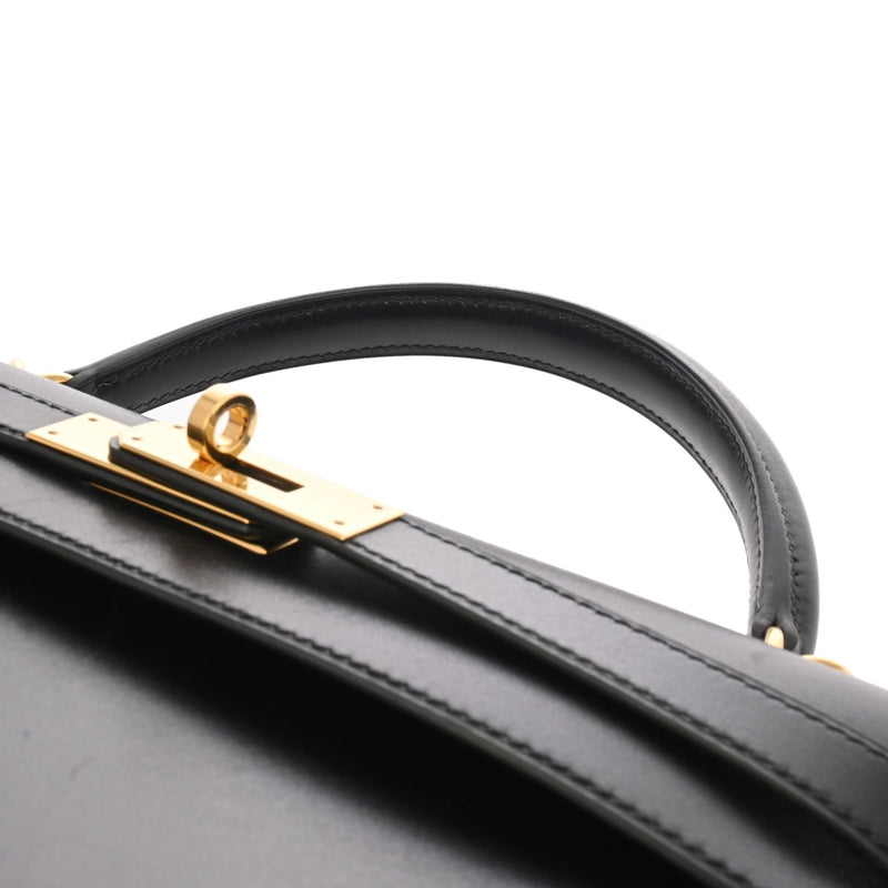 HERMES エルメス ケリー 32 外縫い 2WAY ブラック □E刻印(2001年頃) レディース ボックスカーフ ハンドバッグ Aランク 中古 銀蔵