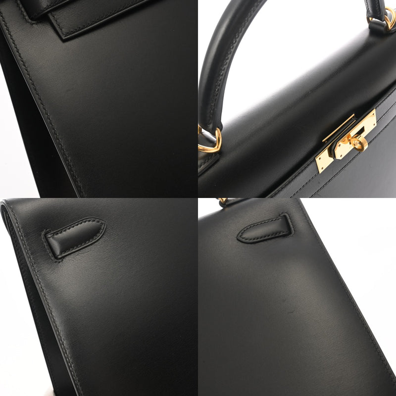 HERMES エルメス ケリー 32 外縫い 2WAY ブラック □E刻印(2001年頃) レディース ボックスカーフ ハンドバッグ Aランク 中古 銀蔵