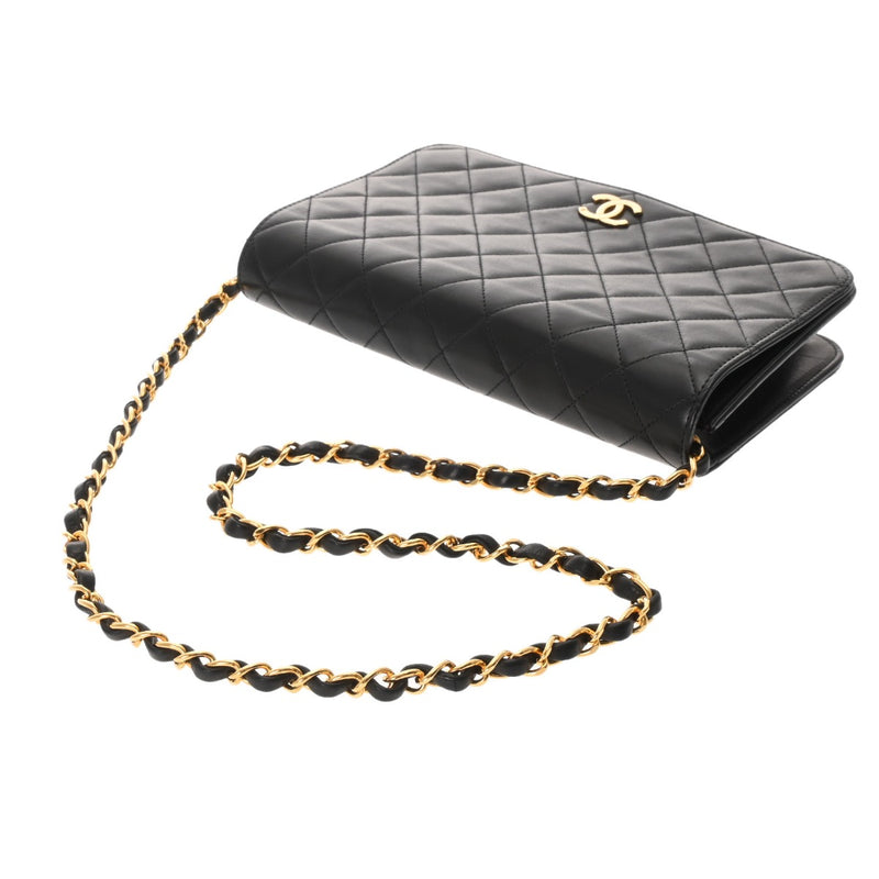 CHANEL シャネル マトラッセ プッシュロック チェーンショルダー 24cm ブラック レディース ラムスキン ショルダーバッグ ABランク 中古 銀蔵