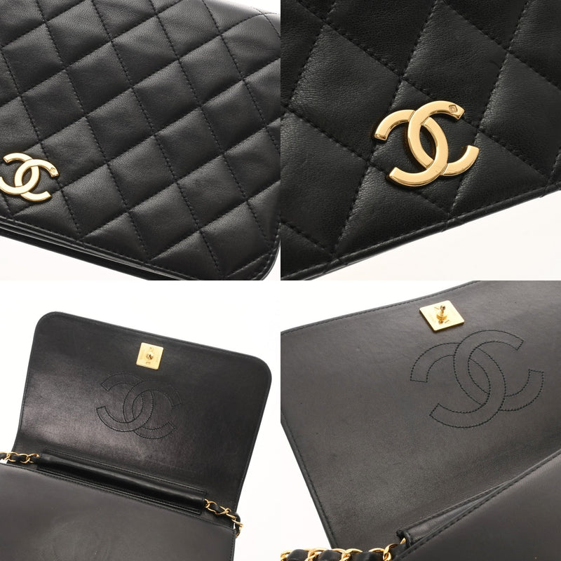 CHANEL シャネル マトラッセ プッシュロック チェーンショルダー 24cm ブラック レディース ラムスキン ショルダーバッグ ABランク 中古 銀蔵
