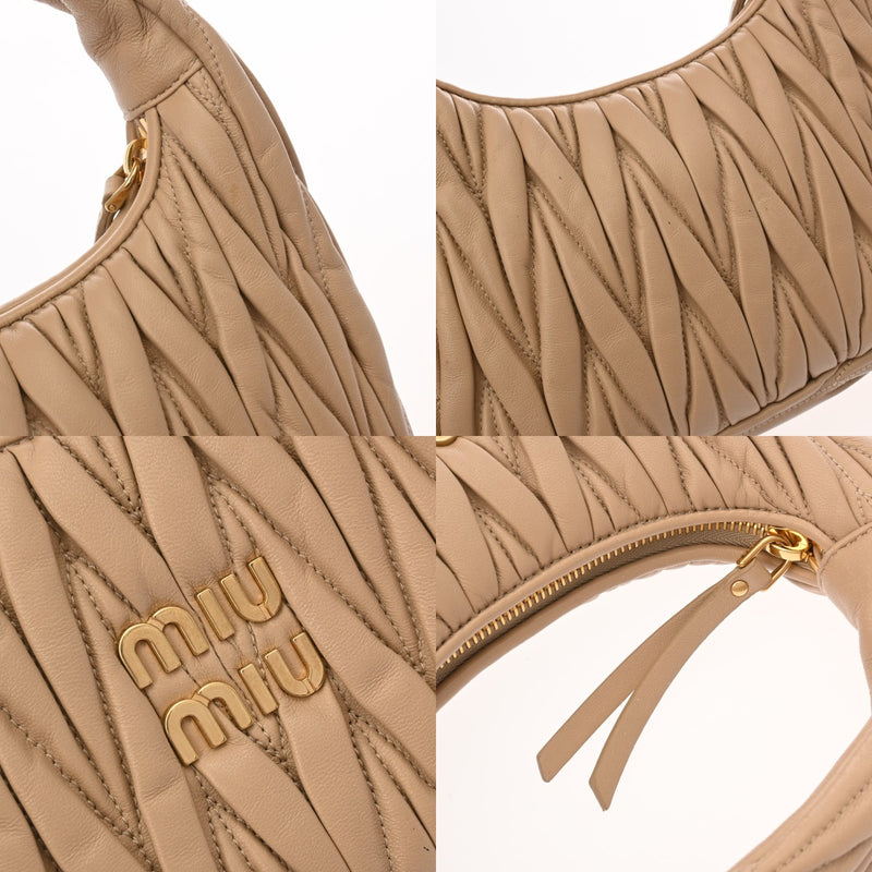 MIUMIU ミュウミュウ ワンダーマテラッセ レザーホーボーバッグ ベージュ 5BC125 レディース マテラッセレザー ハンドバッグ Aランク 中古 銀蔵