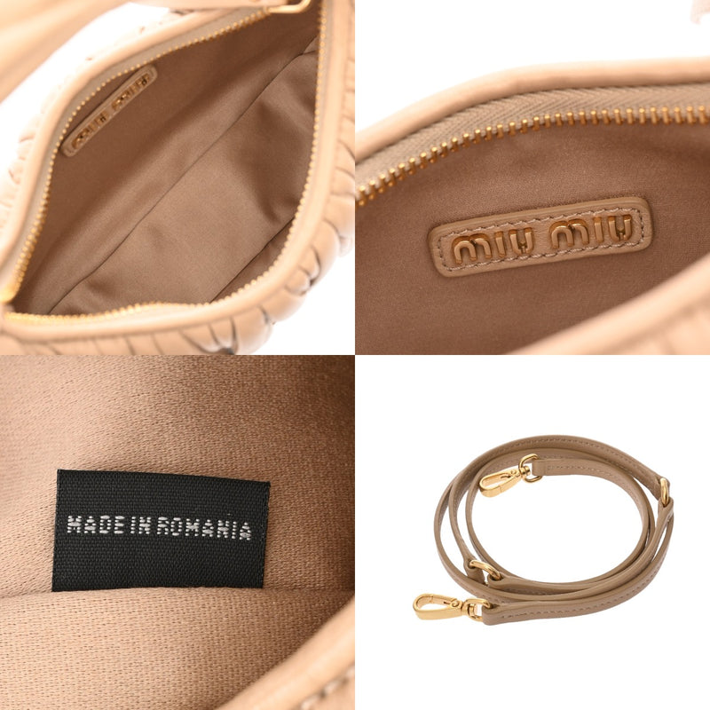 MIUMIU ミュウミュウ ワンダーマテラッセ レザーホーボーバッグ ベージュ 5BC125 レディース マテラッセレザー ハンドバッグ Aランク 中古 銀蔵