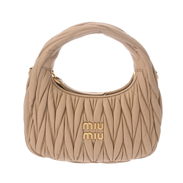 MIUMIU ミュウミュウ ワンダーマテラッセ レザーホーボーバッグ ベージュ 5BC125 レディース マテラッセレザー ハンドバッグ Aランク 中古 銀蔵