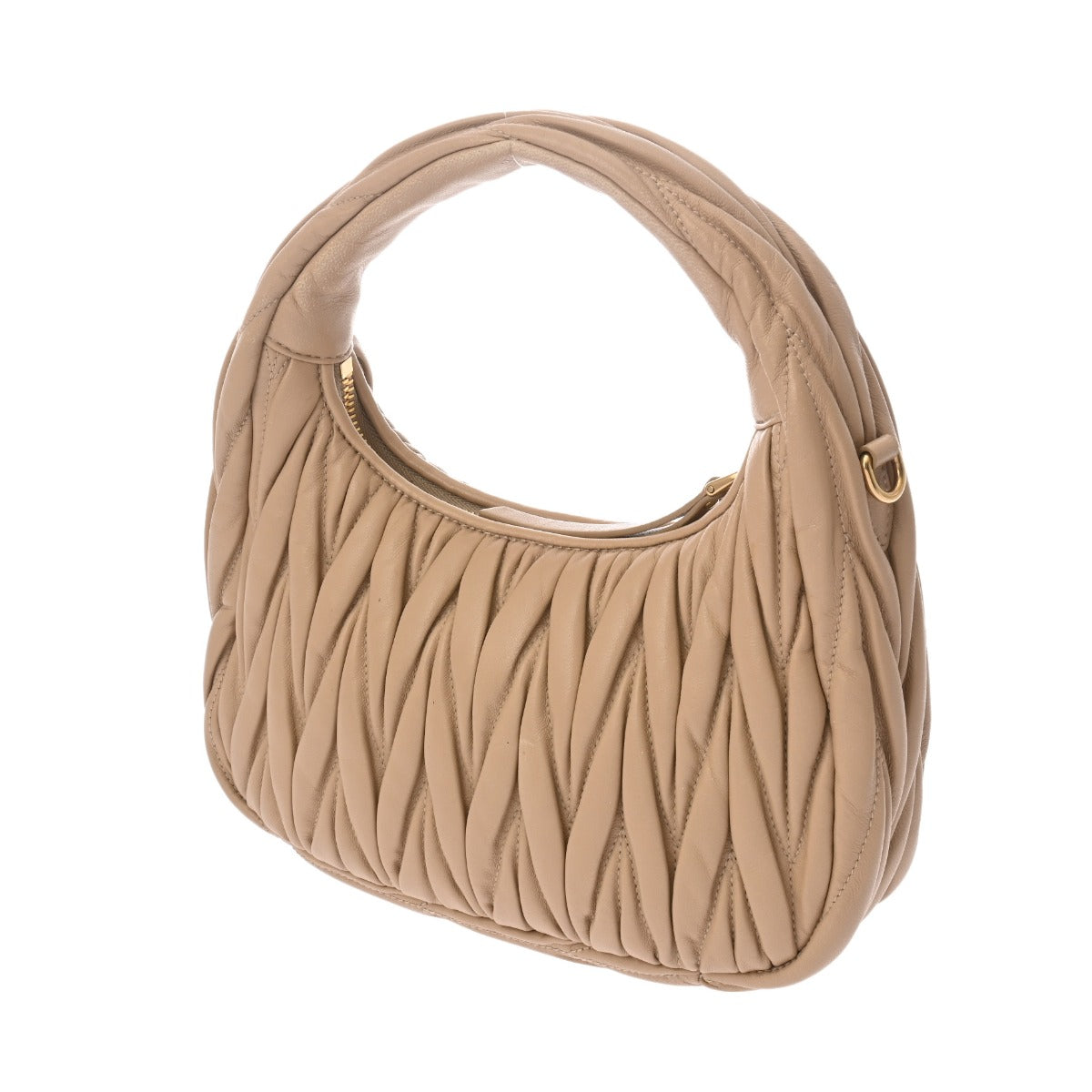 ミュウミュウ ワンダーマテラッセ レザーホーボーバッグ ベージュ