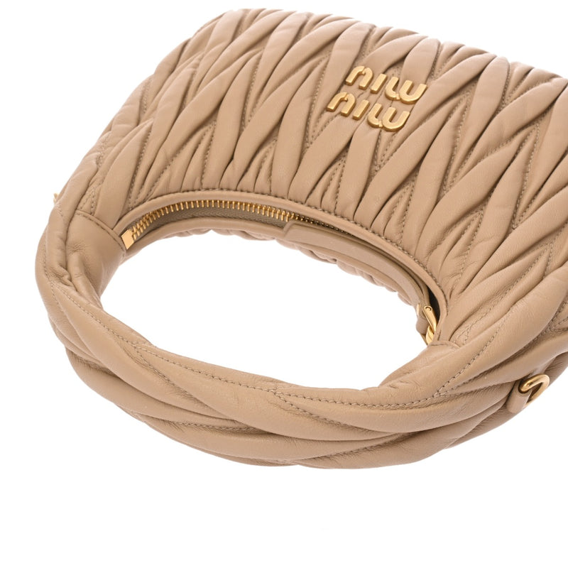 MIUMIU ミュウミュウ ワンダーマテラッセ レザーホーボーバッグ ベージュ 5BC125 レディース マテラッセレザー ハンドバッグ Aランク 中古 銀蔵