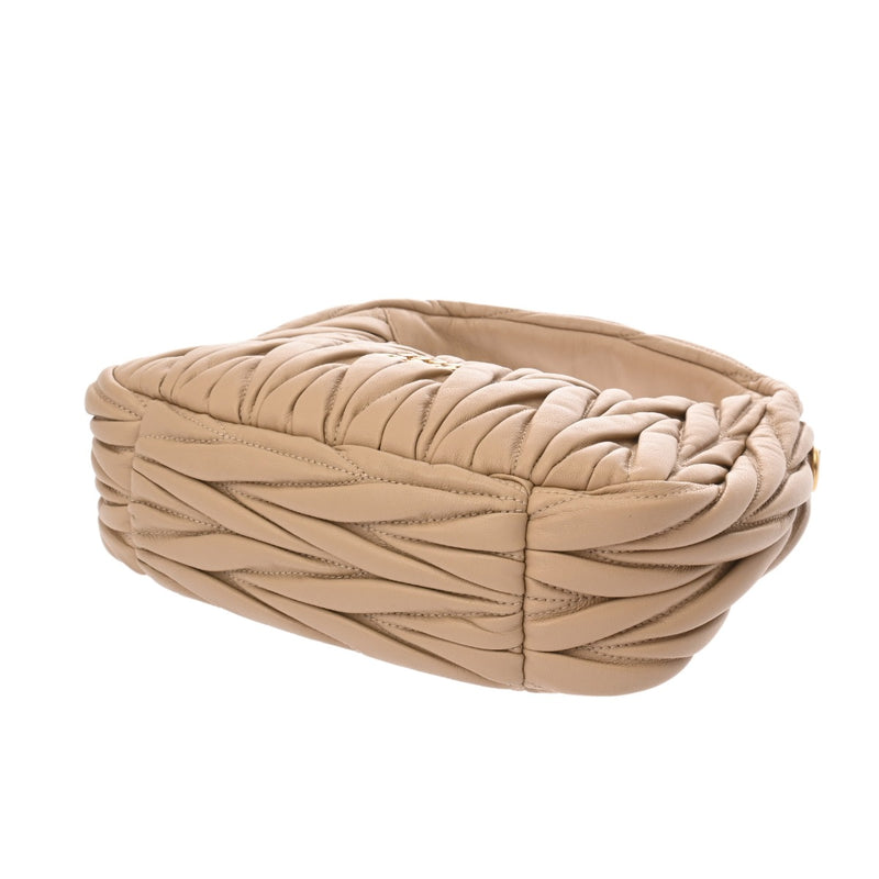 MIUMIU ミュウミュウ ワンダーマテラッセ レザーホーボーバッグ ベージュ 5BC125 レディース マテラッセレザー ハンドバッグ Aランク 中古 銀蔵