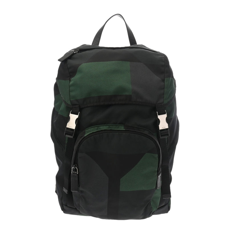 PRADA プラダ バッグパック  ブラック/グリーン ユニセックス ナイロン レザー リュック・デイパック ABランク 中古 銀蔵