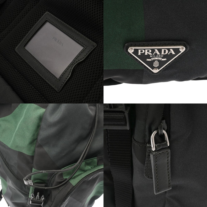 PRADA プラダ バッグパック  ブラック/グリーン ユニセックス ナイロン レザー リュック・デイパック ABランク 中古 銀蔵