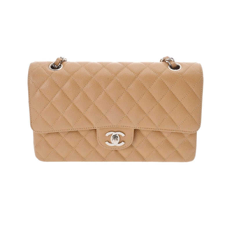 CHANEL シャネル マトラッセ Wフラップ チェーンショルダー 25cm  ベージュ A01112 レディース キャビアスキン ショルダーバッグ Aランク 中古 銀蔵
