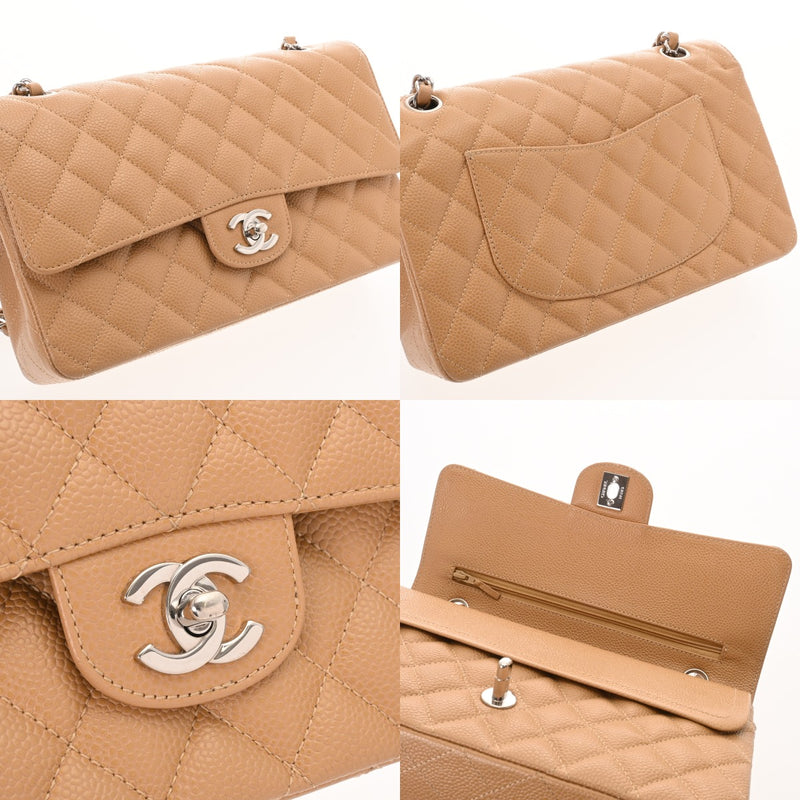 CHANEL シャネル マトラッセ Wフラップ チェーンショルダー 25cm  ベージュ A01112 レディース キャビアスキン ショルダーバッグ Aランク 中古 銀蔵