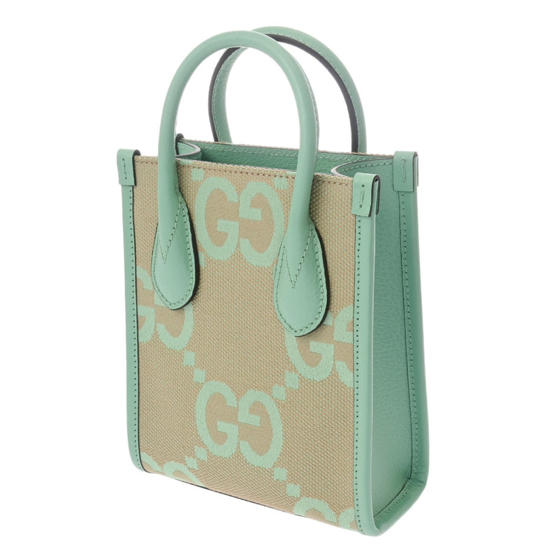 グッチ ミニトート ジャンボGG 2WAY ベージュ/グリーン ゴールド金具 