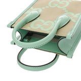 GUCCI グッチ ミニトート ジャンボGG 2WAY ベージュ/グリーン ゴールド金具 671623 レディース キャンバス レザー トートバッグ Aランク 中古 銀蔵