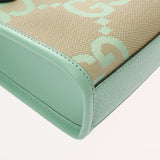 GUCCI グッチ ミニトート ジャンボGG 2WAY ベージュ/グリーン ゴールド金具 671623 レディース キャンバス レザー トートバッグ Aランク 中古 銀蔵