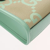 GUCCI グッチ ミニトート ジャンボGG 2WAY ベージュ/グリーン ゴールド金具 671623 レディース キャンバス レザー トートバッグ Aランク 中古 銀蔵