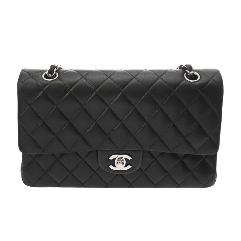 CHANEL シャネル マトラッセ チェーンショルダー 25cm Wフラップ ブラック A01112 レディース ラムスキン ショルダーバッグ ABランク 中古 銀蔵