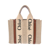 Chloe クロエ ウッディ スモールトートバッグ 2WAY ホワイト ブラウン CHC22AS397I26 90U レディース リネン カーフ トートバッグ ABランク 中古 銀蔵
